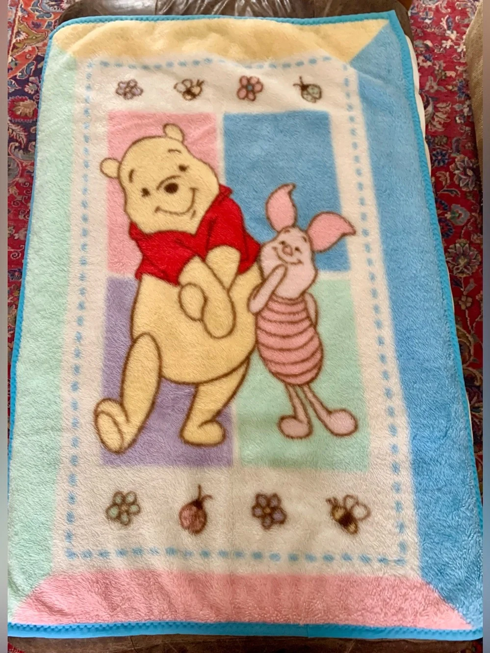 Vintage Winnie the Pooh & Piglet Blanket Plush Fleece 30x45 Baby Disney